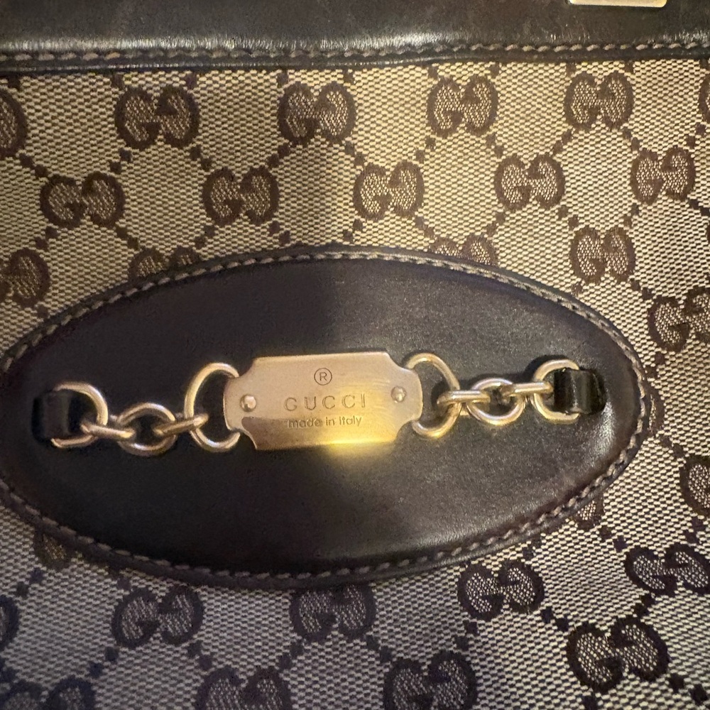 Vintage Genuine Gucci tote , iconic monogram Tan / Brown canvas and leather. - Picture 9 of 14